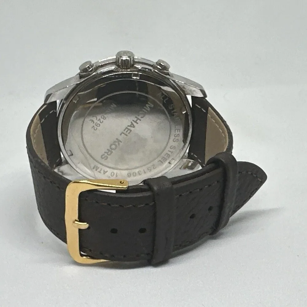 Michael Kors Mercer MK8292 Men's Brown Leather Analog Dial Quartz Watch HME597